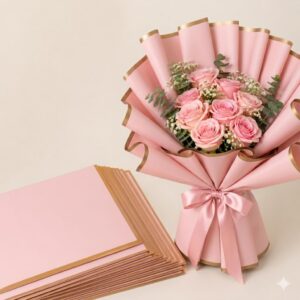 Waterproof Multicolour Bouquet Wrapping Paper 58cm x 58cm (60 Microns) – Wavy Line Design for Flower Bouquets, Gift Wrapping & DIY Decoration: Pack of 20 Sheets: Pink