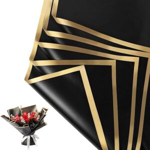 Waterproof Multicolor Bouquet Wrapping Paper 58cm x 58cm (60 Microns) – Wavy Line Design for Flower Bouquets, Gift Wrapping & DIY Decoration: Pack of 20 Sheets: Black