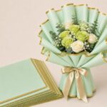Waterproof Multicolour Bouquet Wrapping Paper 58cm x 58cm (60 Microns) – Wavy Line Design for Flower Bouquets, Gift Wrapping & DIY Decoration: Pack of 20 Sheets: Green