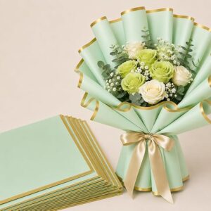 Waterproof Multicolour Bouquet Wrapping Paper 58cm x 58cm (60 Microns) – Wavy Line Design for Flower Bouquets, Gift Wrapping & DIY Decoration: Pack of 20 Sheets: Green