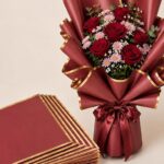 Waterproof Multicolour Bouquet Wrapping Paper 58cm x 58cm (60 Microns) – Wavy Line Design for Flower Bouquets, Gift Wrapping & DIY Decoration: Pack of 20 Sheets: Mahroon