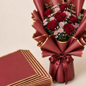 Waterproof Multicolour Bouquet Wrapping Paper 58cm x 58cm (60 Microns) – Wavy Line Design for Flower Bouquets, Gift Wrapping & DIY Decoration: Pack of 20 Sheets: Mahroon