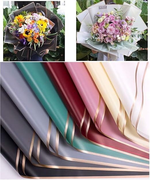 Waterproof Bouquet Wrapping Paper 58cm x 58cm (60 Microns) – Wavy Line Design for Flower Bouquets, Gift Wrapping & DIY Decoration: Pack of 20 Sheets: Multi Colour