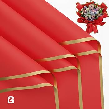Waterproof Multicolour Bouquet Wrapping Paper 58cm x 58cm (60 Microns) – Wavy Line Design for Flower Bouquets, Gift Wrapping & DIY Decoration: Pack of 20 Sheets: Red - Image 2